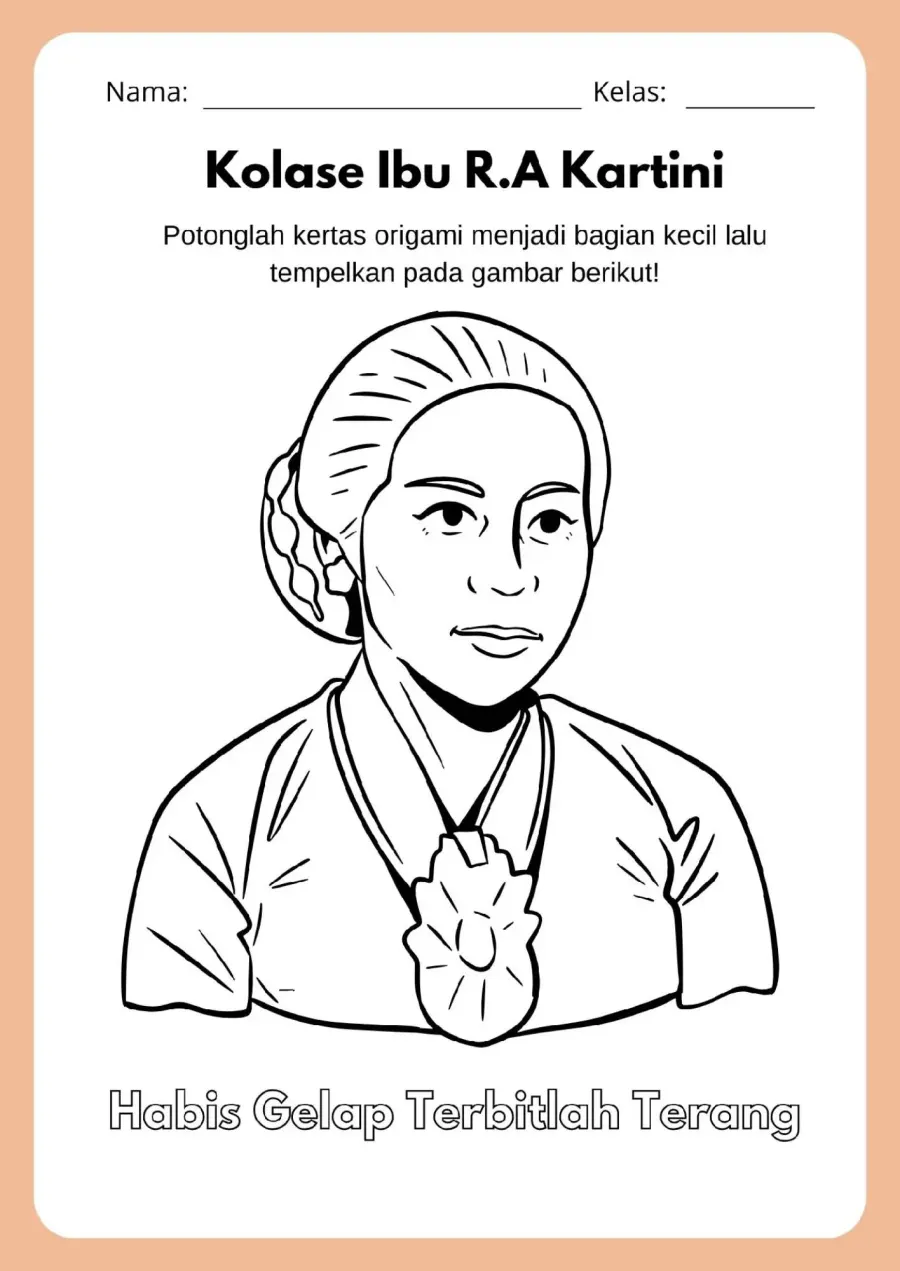 Kolase Kertas Origami Tokoh Ra Kartini - Lembar Kerja SD Motorik Halus (Gunting Tempel)