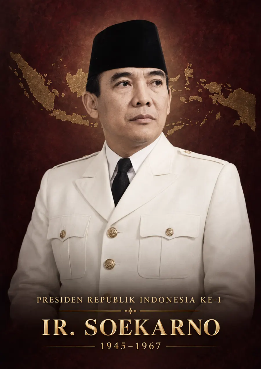 Presiden Republik Indonesia ke 1 Ir Soekarno Periode 1945 1967 - Poster / Infografis Umum Infografis Pancasila & Civics