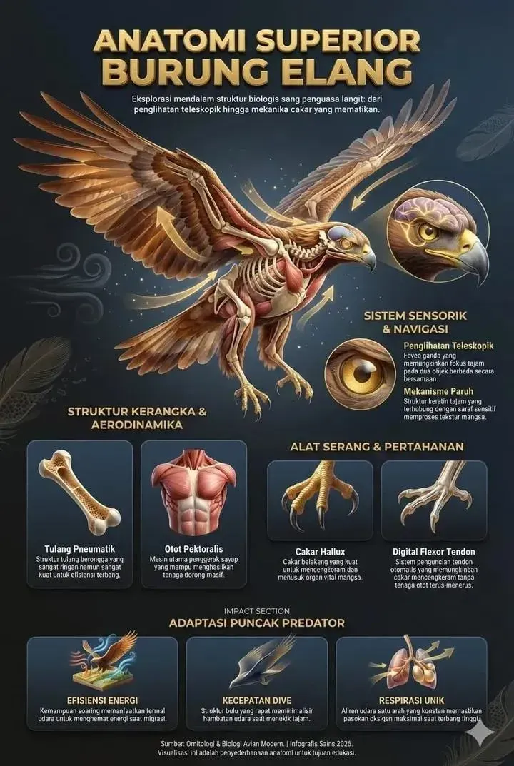 Anatomi Superior Burung Elang Adaptasi Predator dan Aerodinamika - Poster / Infografis Umum Diagram & Skema