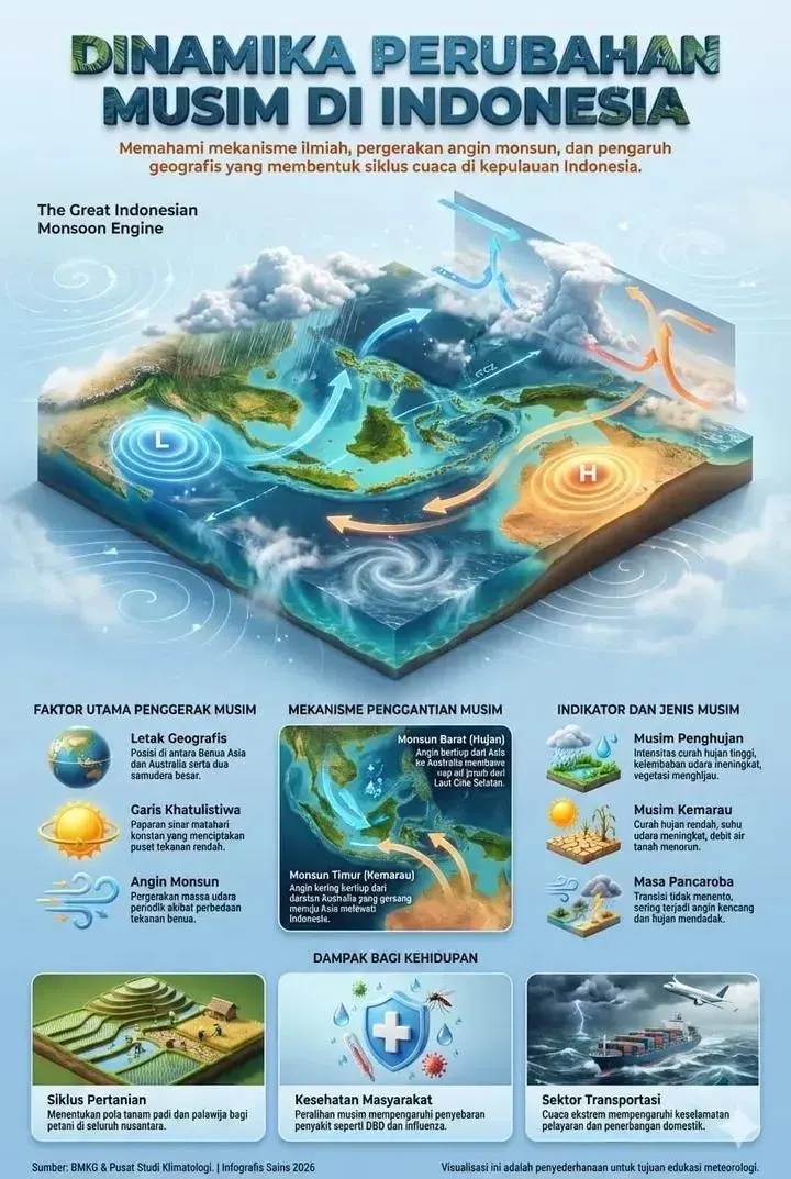 Dinamika Perubahan Musim di Indonesia Monsun dan Cuaca - Poster / Infografis Umum Diagram & Skema