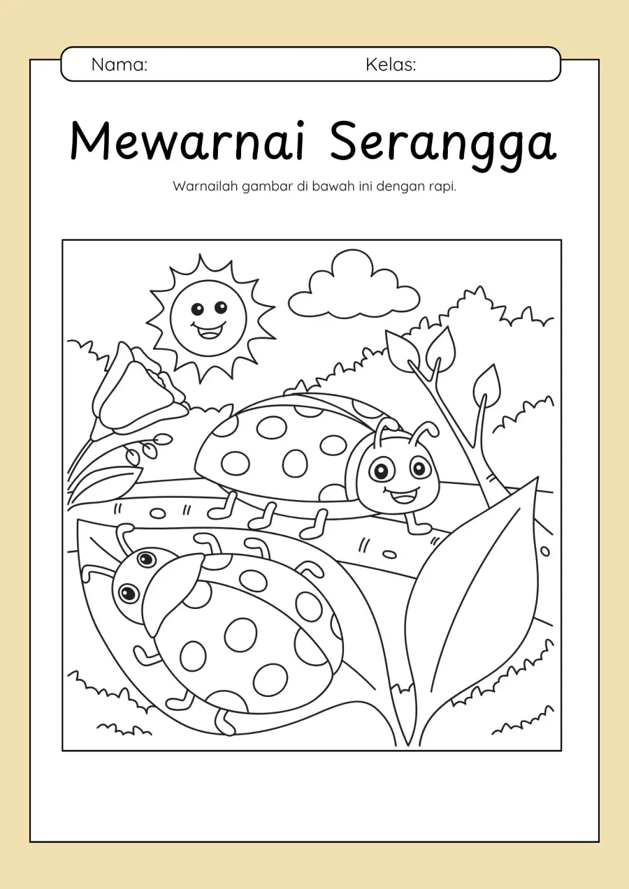 Mewarnai Aneka Serangga Kupu Kupu Lebah dan Kepik - Lembar Kerja TK Mewarnai & Gambar