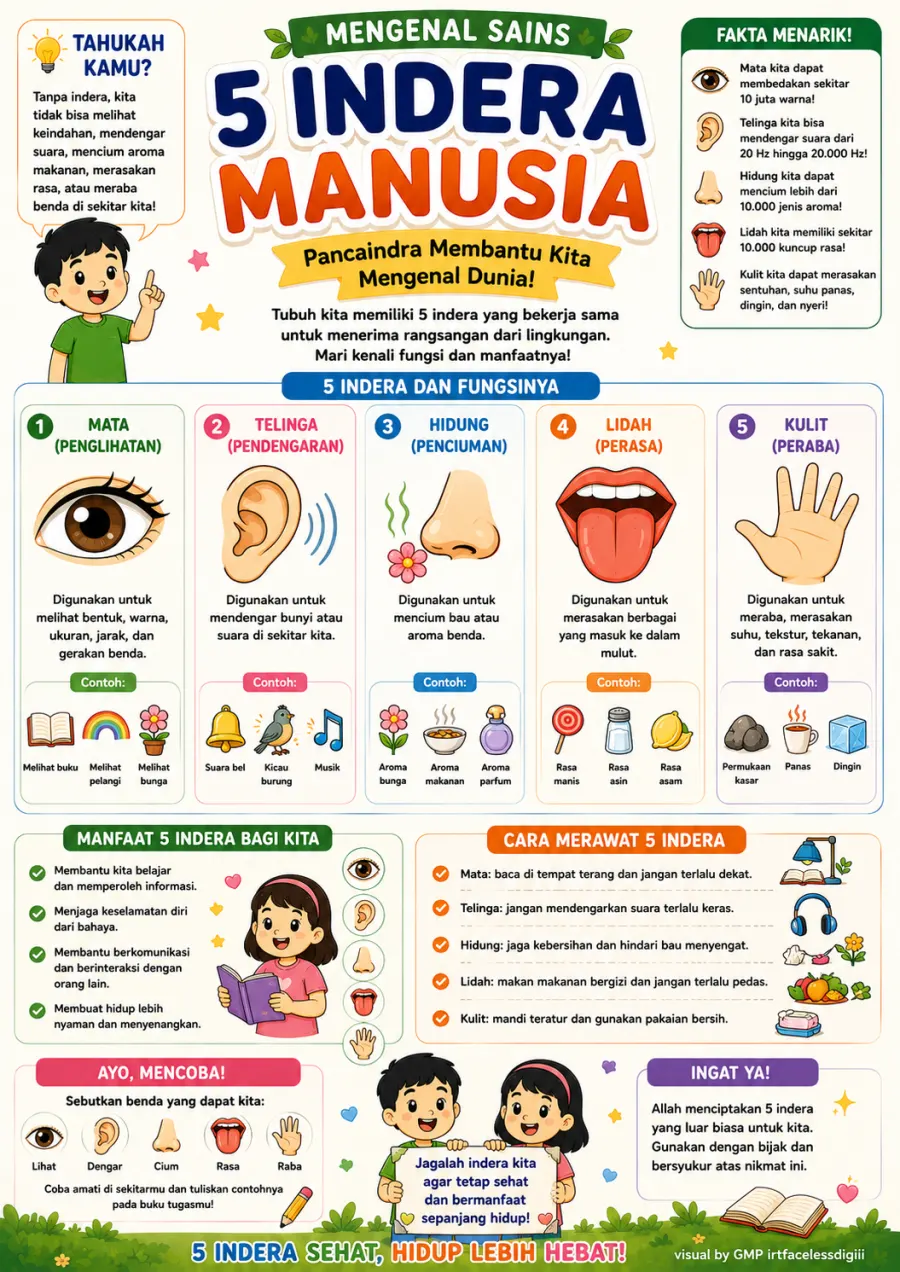 Preview Poster 5 Indera Manusia untuk IPA SD Kelas 1–3