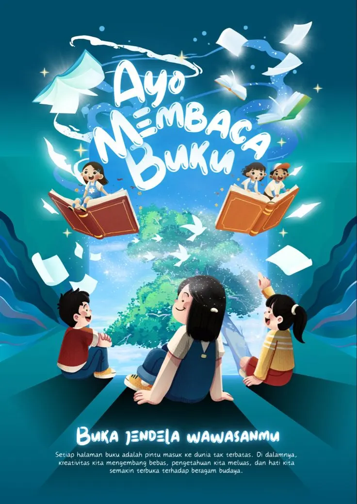 Ayo Membaca Buku Buka Jendela Wawasanmu - Poster / Infografis Umum Poster Motivasi Belajar
