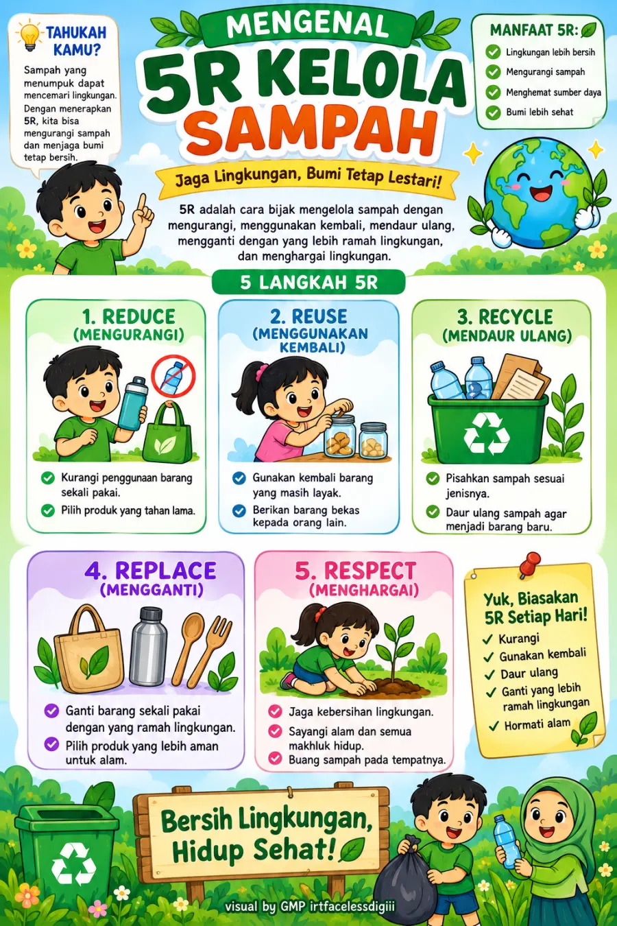Mengenal 5R Kelola Sampah: Cara Mengurangi dan Mengelola Sampah untuk Lingkungan Bersih - Poster / Infografis Umum Infografis