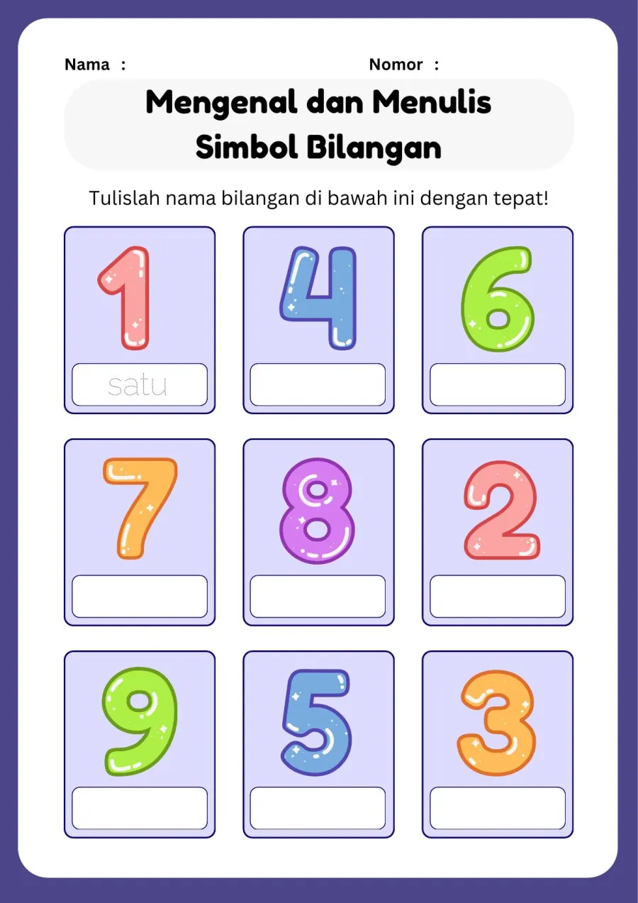 Preview Lembar Kerja PAUD: Mengenal dan Menulis Simbol Bilangan Serta Nama Bilangan