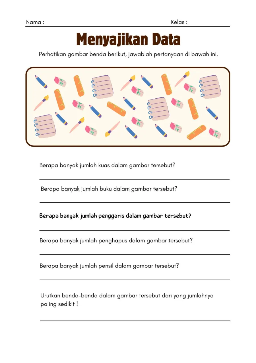 Preview Lembar Kerja Kelas 4 SD: Menyajikan Data Menghitung Objek dan Diagram Batang