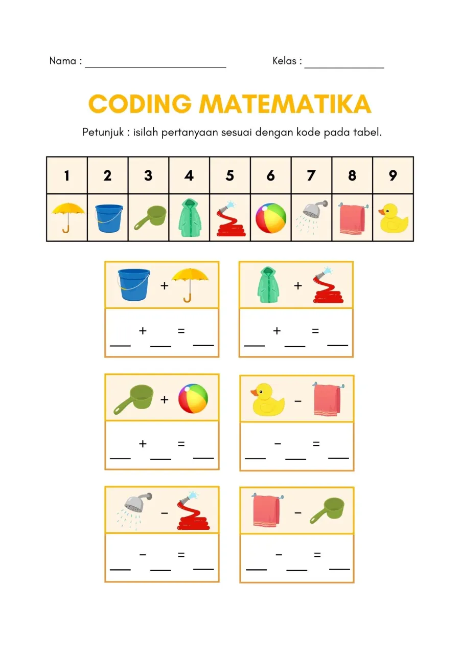Koding Matematika Mengisi Jawaban Berdasarkan Tabel Sandi - Lembar Kerja SD Problem Solving