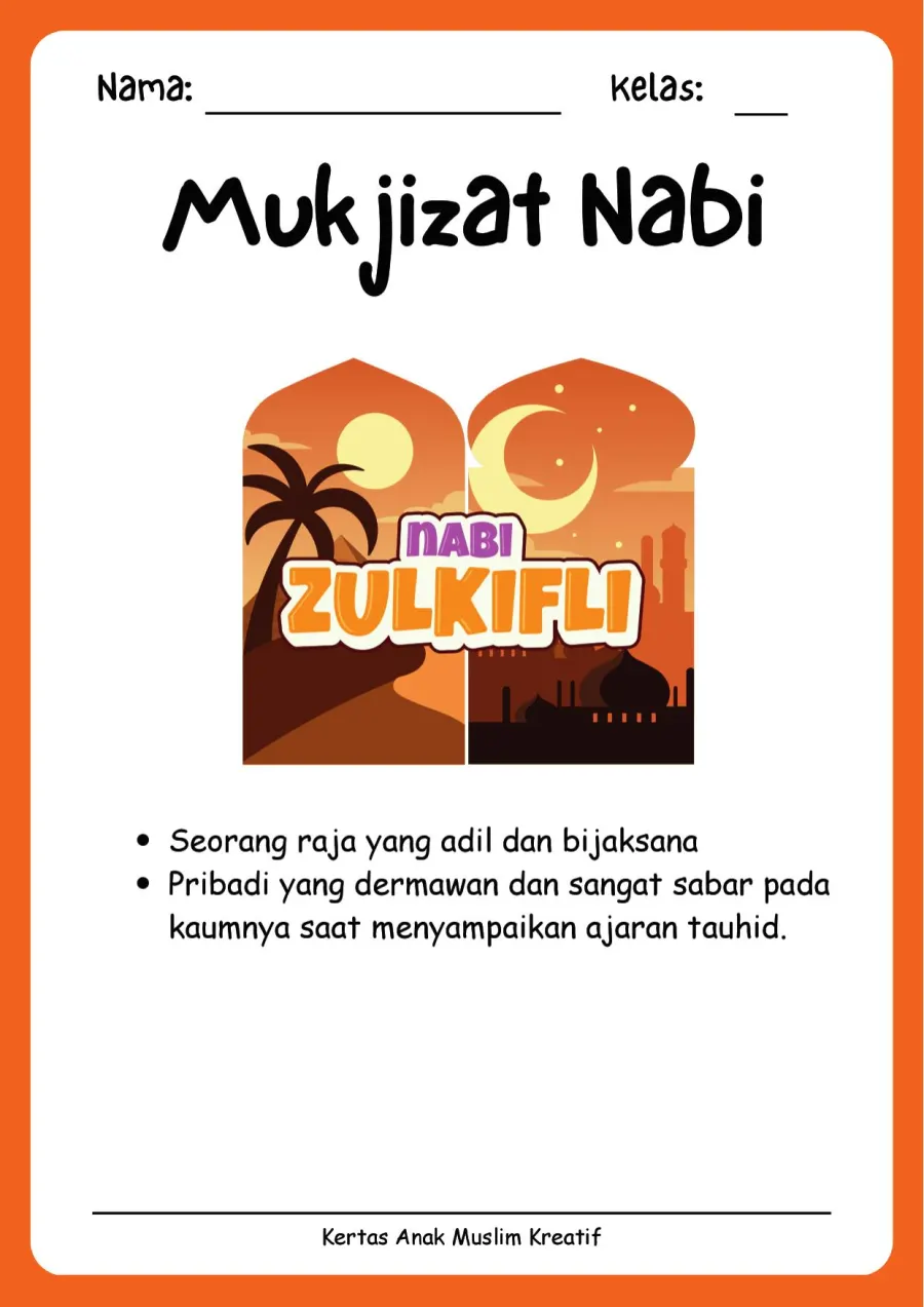 Preview Lembar Kerja PAUD: Mengenal Kisah dan Mukjizat Nabi Zulkifli As