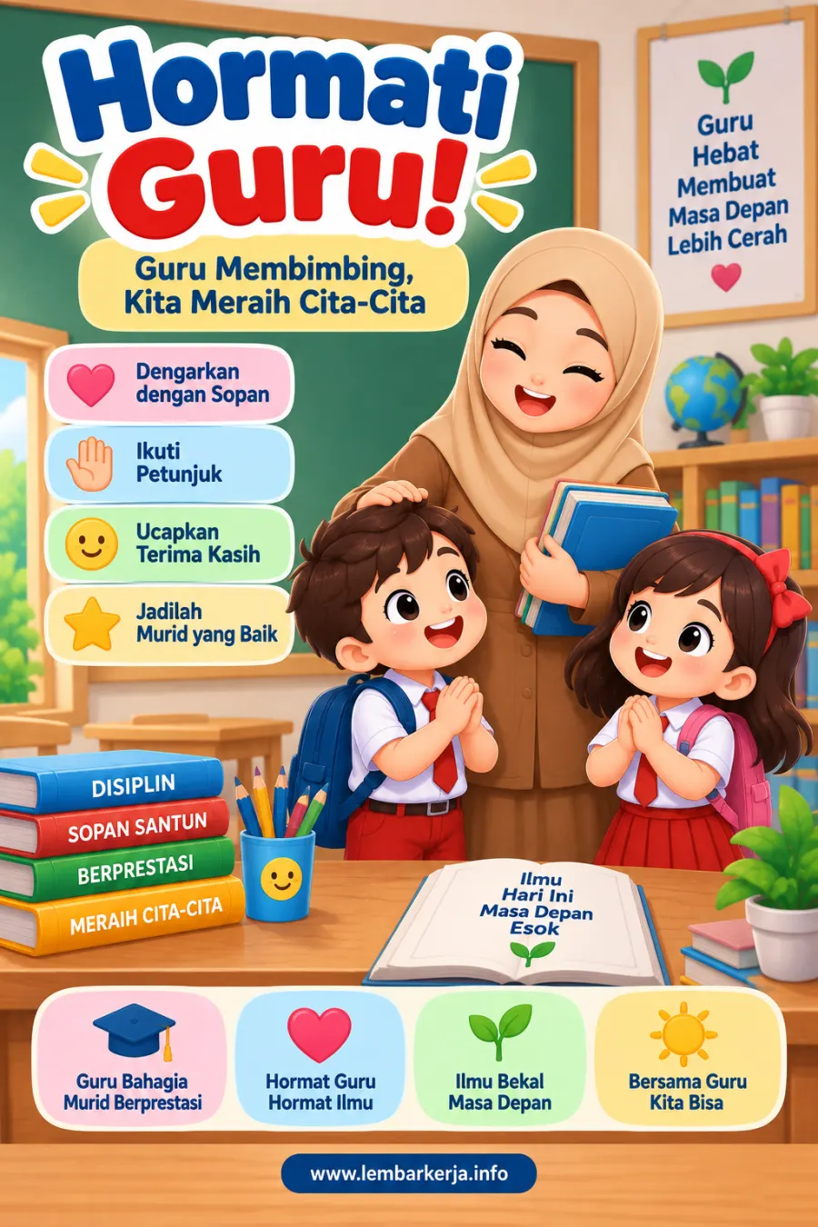 Hormati Guru Adab Sopan Santun di Sekolah - Poster / Infografis Umum Poster Karakter & Nilai