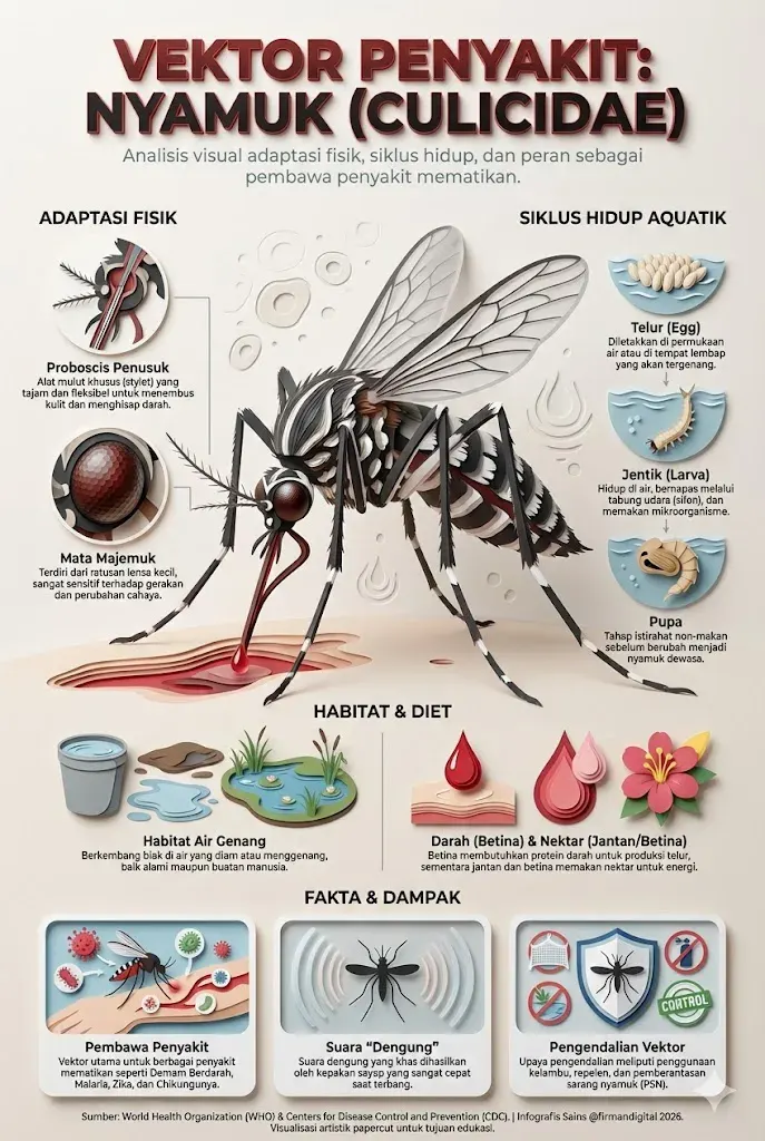 Vektor Penyakit Nyamuk Culicidae Siklus Hidup dan Adaptasi - Poster / Infografis Umum Diagram & Skema