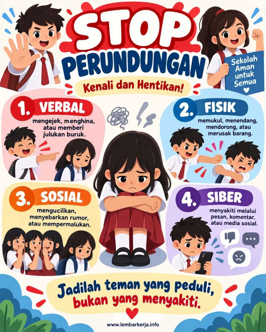 Stop Perundungan Kenali dan Hentikan 4 Jenis - Poster / Infografis Umum Poster Anti Bullying