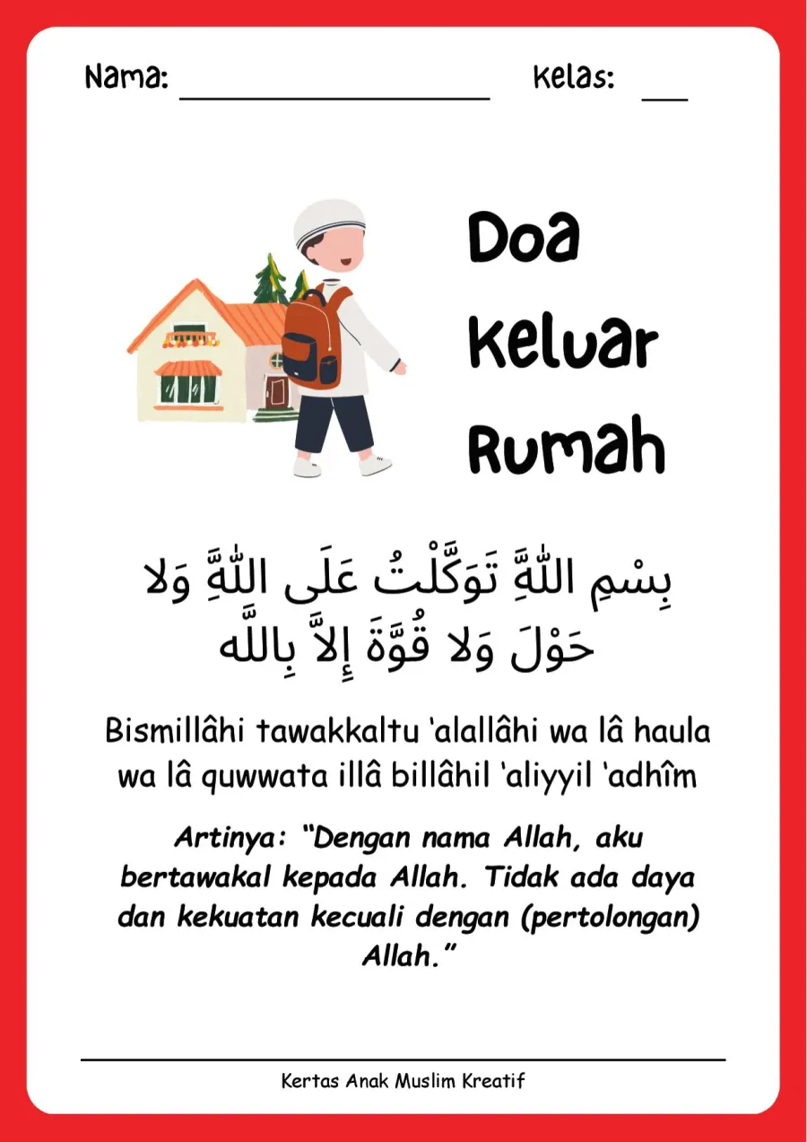 Preview Lembar Kerja PAUD: Membaca dan Menghafal Doa Keluar Rumah