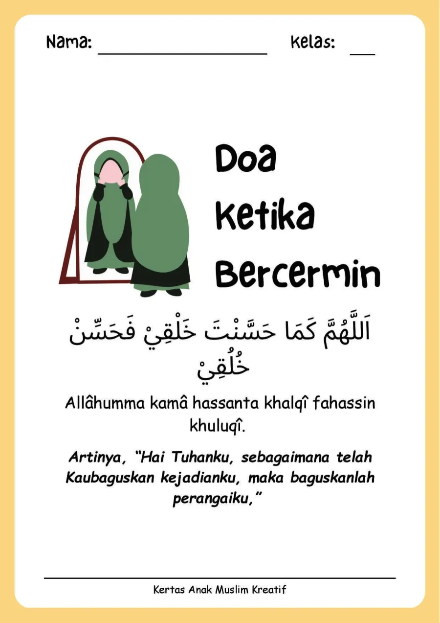 Preview Lembar Kerja PAUD: Membaca dan Menghafal Doa Ketika Bercermin
