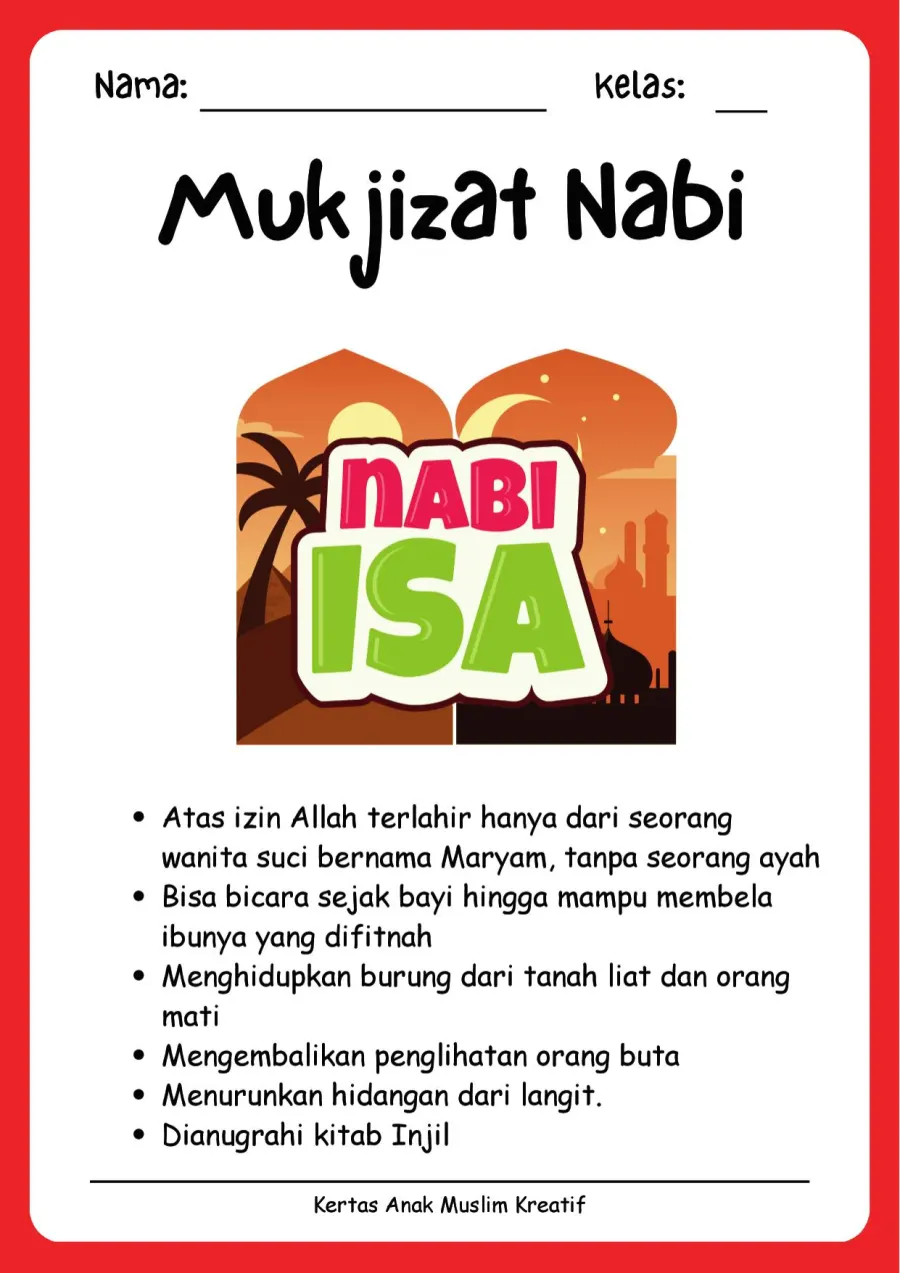 Preview Lembar Kerja PAUD: Mengenal Kisah dan Mukjizat Nabi Isa As