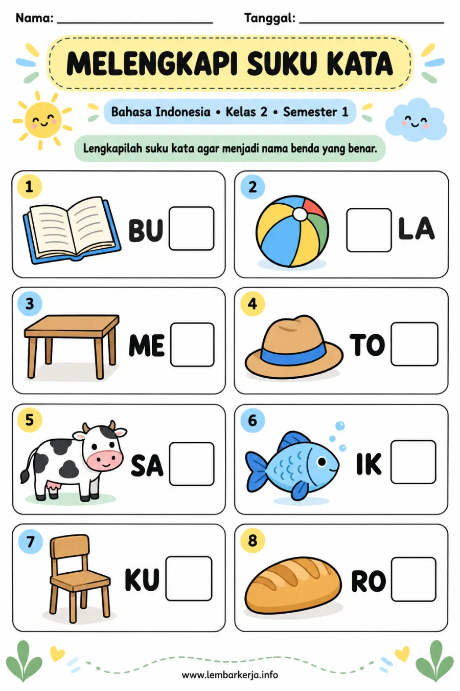 Preview Melengkapi Suku Kata Nama Benda Bergambar