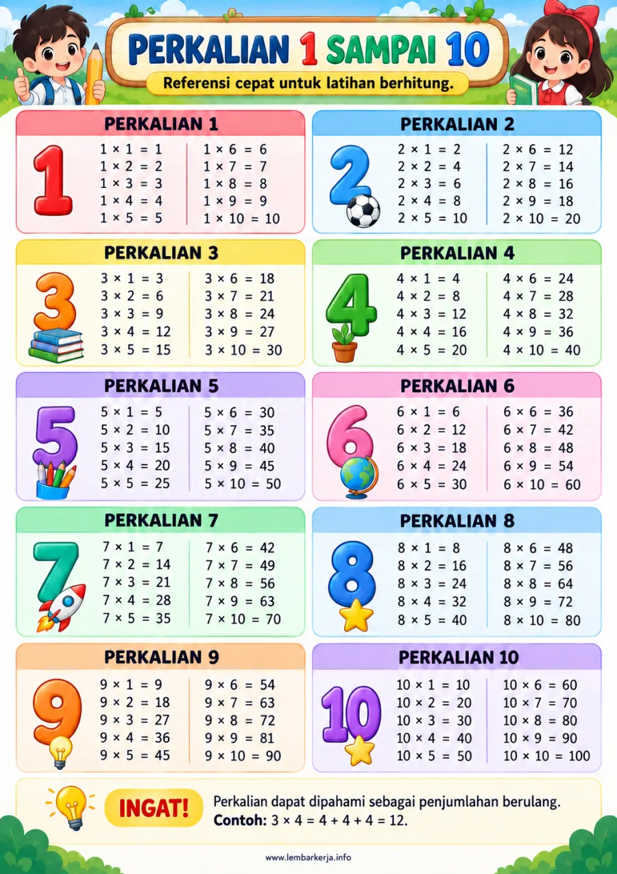 Preview Tabel Perkalian 1 Sampai 10 Lengkap