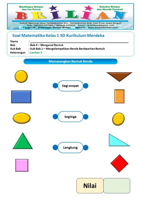 Preview Memasangkan Bentuk Benda Geometri Lembar 2