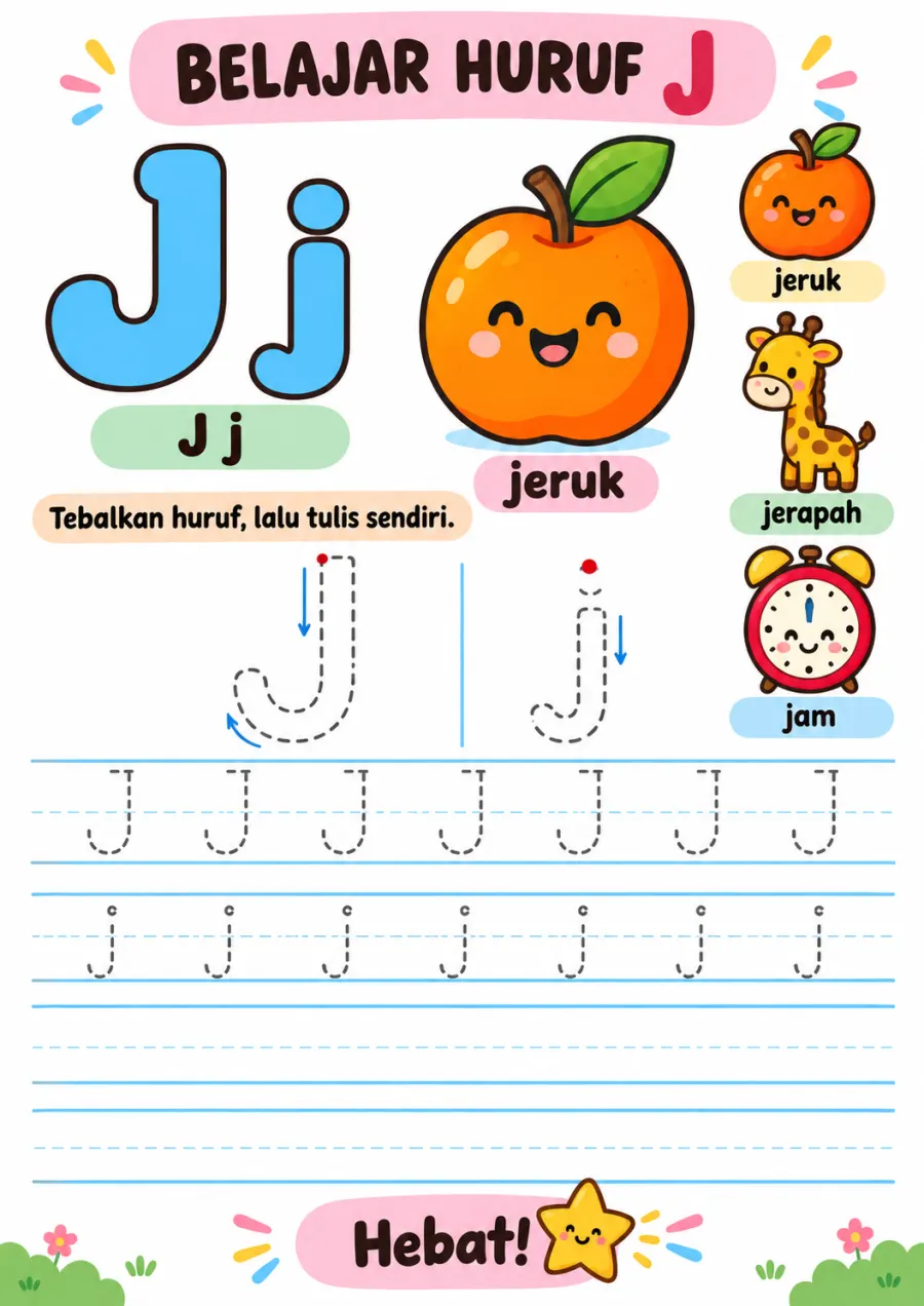 Preview Belajar Menulis dan Menebalkan Huruf J