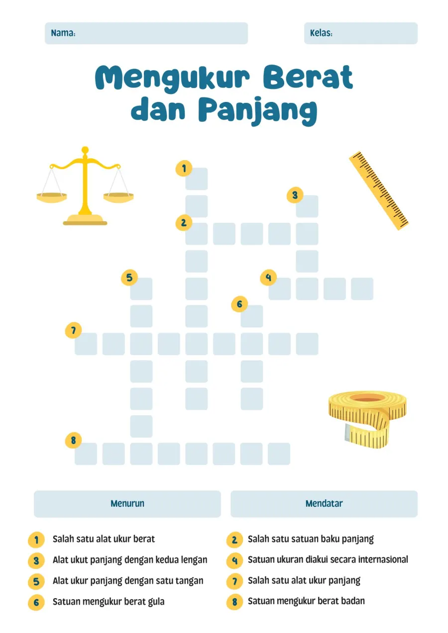 Latihan Mengukur dan Membandingkan Berat Serta Panjang - Lembar Kerja SD Hitung & Berhitung
