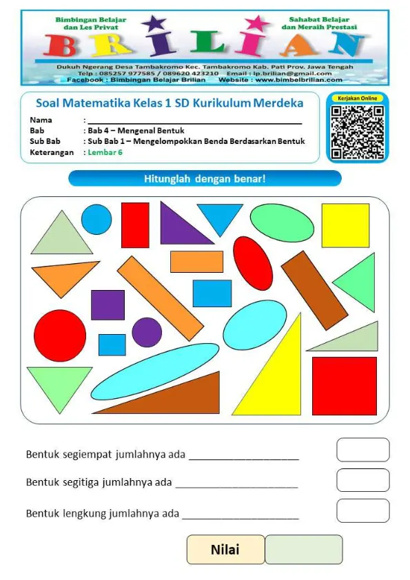 Menghitung Jumlah Bentuk Geometri Acak Lembar 6 - Lembar Kerja SD Hitung & Berhitung