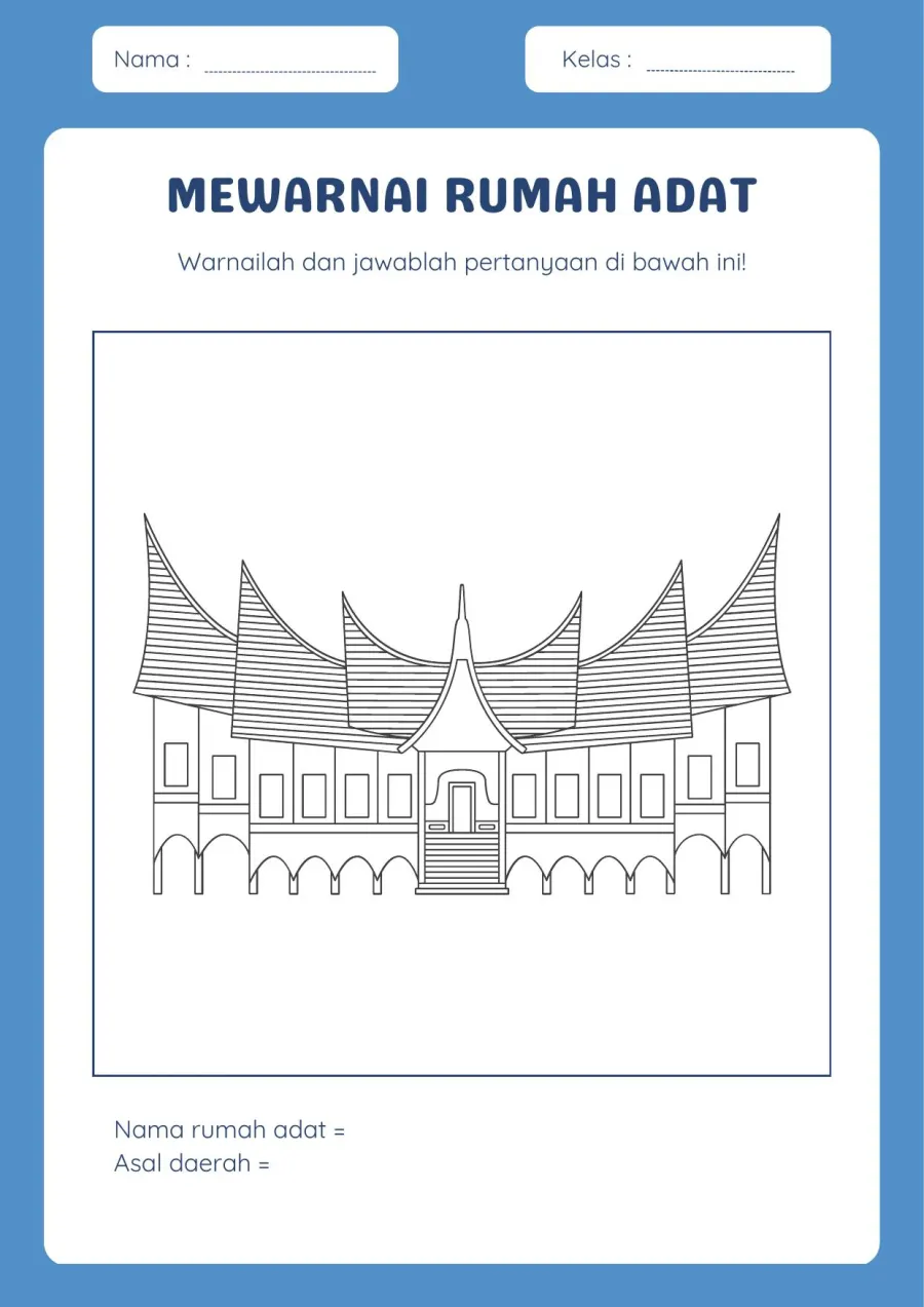 Preview Lembar Kerja Kelas 4 SD: Buku Mewarnai dan Mengenal 26 Rumah Adat Daerah Nusantara