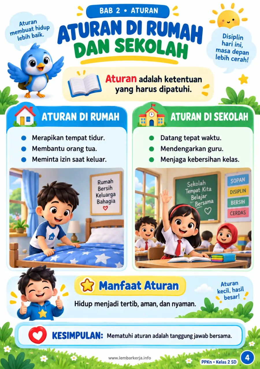 Aturan di Rumah dan Sekolah Serta Manfaatnya - Rangkuman Materi SD Pendidikan Pancasila