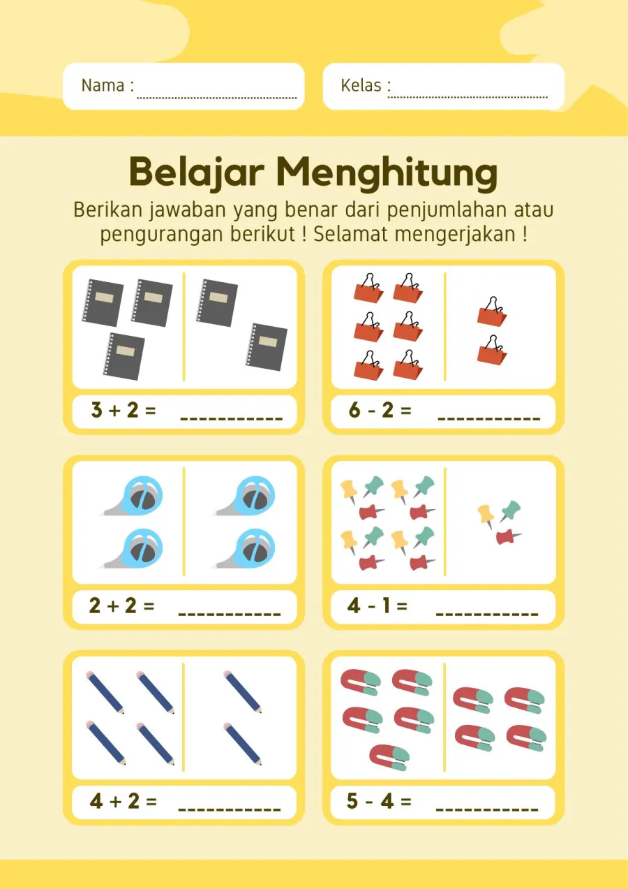 Preview Lembar Kerja PAUD: Latihan Penjumlahan dan Pengurangan Dasar Sederhana Bagian 2