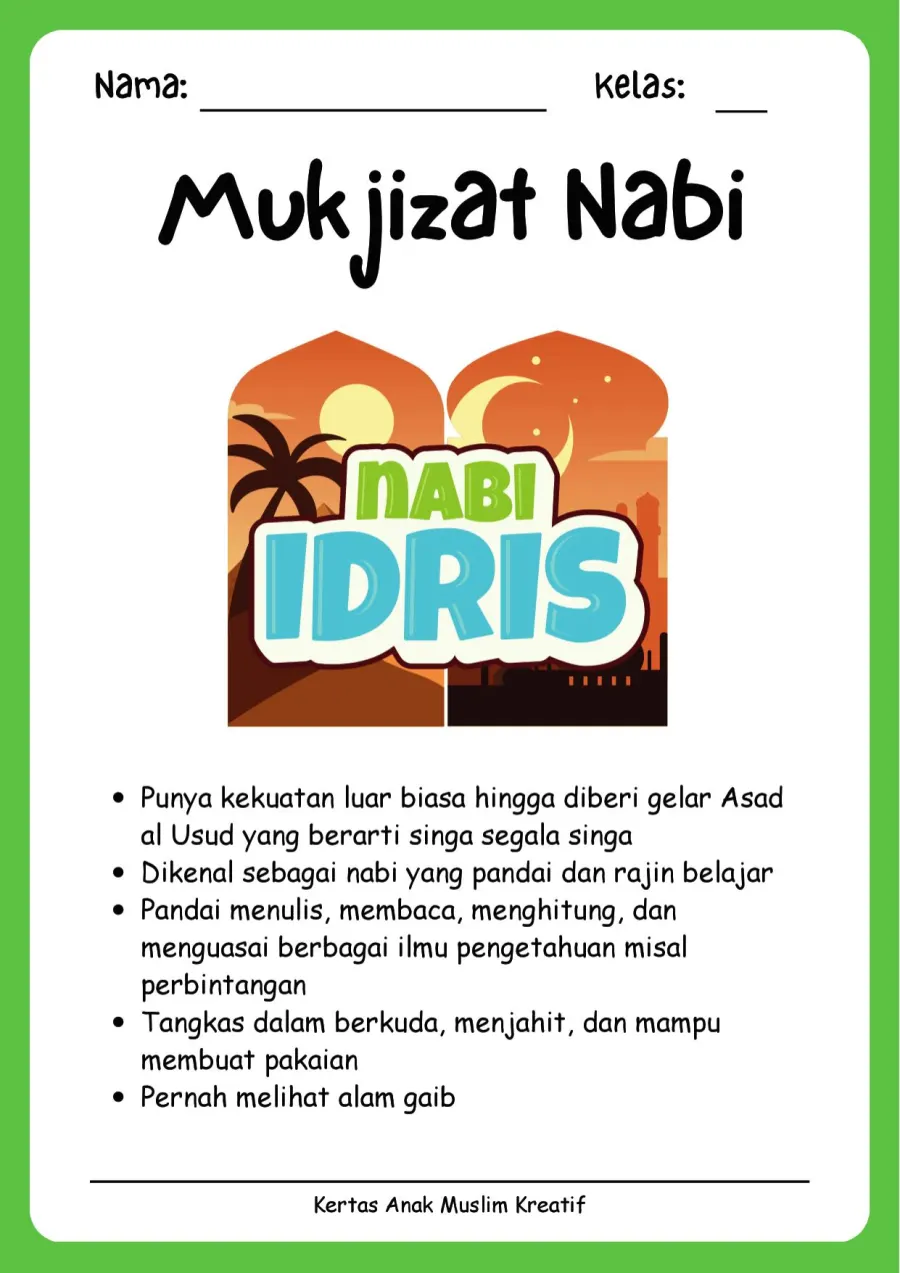Preview Lembar Kerja PAUD: Mengenal Kisah dan Mukjizat Nabi Idris As