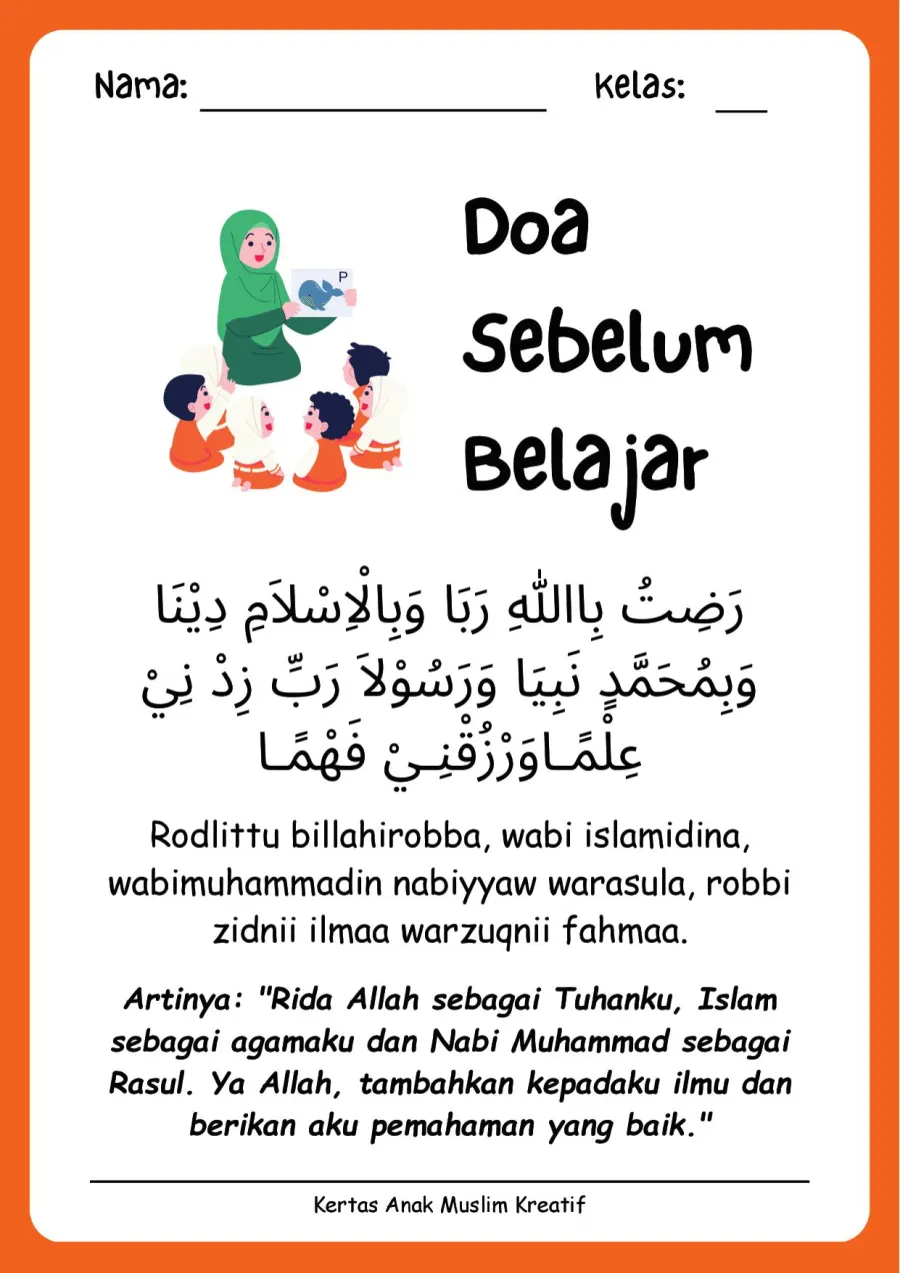 Preview Lembar Kerja PAUD: Membaca dan Menghafal Doa Sebelum Belajar