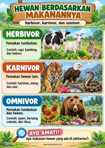 Pengelompokan Hewan Berdasarkan Makanannya - Poster / Infografis