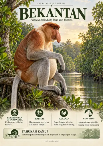 Satwa Asli Indonesia Bekantan Primata Khas Borneo - Poster / Infografis