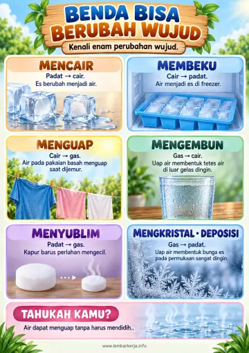 Enam Perubahan Wujud Benda dan Contohnya - Poster / Infografis