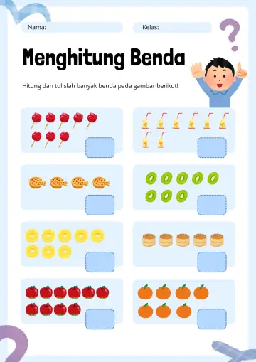 Menghitung Benda dan Menuliskan Angka Lambang Bilangan - Lembar Kerja