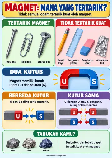 Magnet Mana yang Tertarik Benda Magnetis dan Nonmagnetis - Poster / Infografis