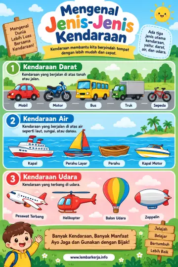 Mengenal Jenis Jenis Kendaraan Transportasi Darat Air dan Udara - Poster / Infografis