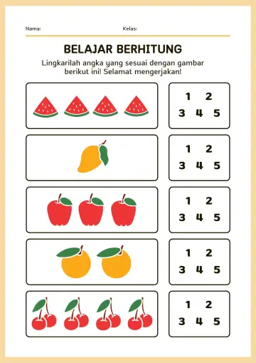 Lingkarilah Angka yang Sesuai dengan Jumlah Gambar - Lembar Kerja