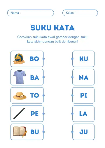 Mencocokkan Suku Kata Awal dan Akhir Nama Benda - Lembar Kerja