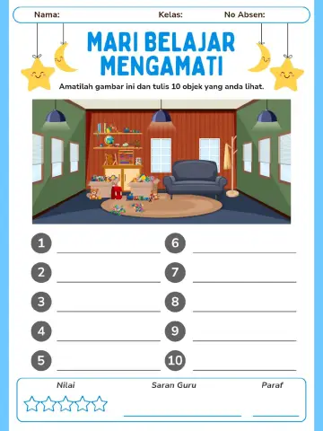 Mengamati Gambar Ruang dan Menuliskan Sepuluh Objek - Lembar Kerja