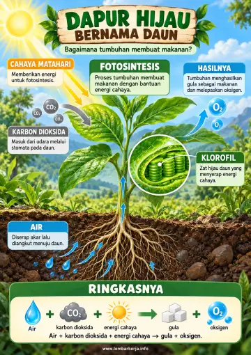 Dapur Bernama Daun Bagaimana Tumbuhan Membuat Makanan Fotosintesis - Poster / Infografis