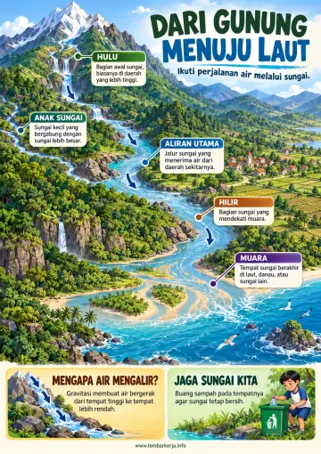 Mengenal Bagian Bagian Sungai dari Hulu ke Hilir - Poster / Infografis