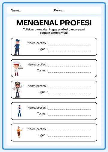 Mengenal Nama dan Tugas Profesi Pekerjaan - Lembar Kerja