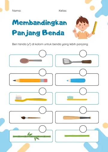 Latihan Membandingkan Panjang Dua Buah Benda Disekitarmu - Lembar Kerja