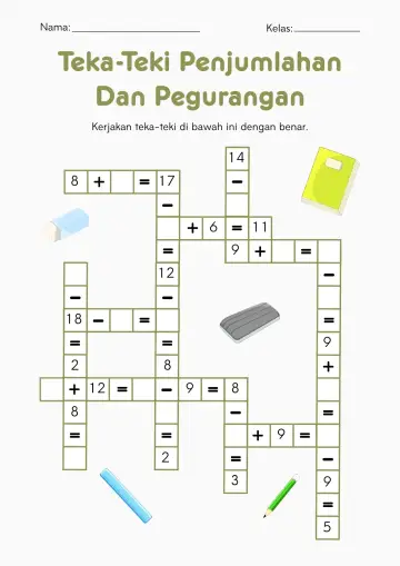 Teka Teki Labirin Penjumlahan dan Pengurangan Berhitung - Lembar Kerja