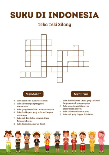 Teka Teki Silang Tts Mengenal Nama Suku di Indonesia - Lembar Kerja