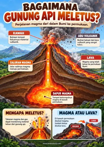 Bagaimana Gunung Api Meletus Perjalanan Magma ke Permukaan - Poster / Infografis