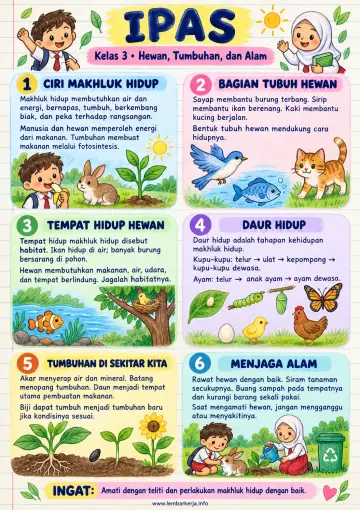 Ciri Ciri Makhluk Hidup dan Kebutuhannya - Poster / Infografis