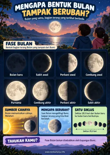 Mengapa Bentuk Bulan Tampak Berubah Fase Bulan - Poster / Infografis