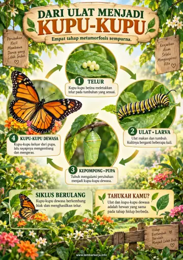 Dari Ulat Menjadi Kupu Kupu Metamorfosis Sempurna - Poster / Infografis