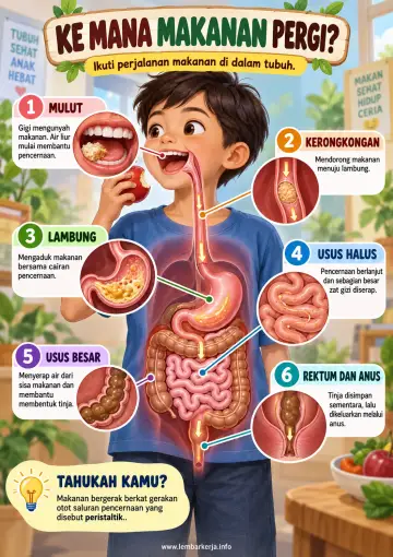 Ikuti Perjalanan Makanan di Dalam Tubuh Sistem Pencernaan - Poster / Infografis