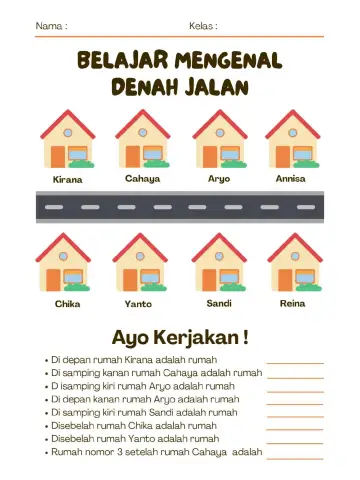 Belajar Mengenal Denah Lokasi dan Arah Jalan - Lembar Kerja